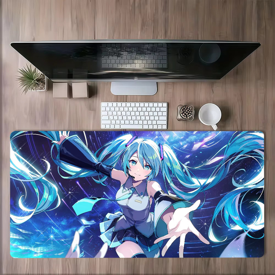 M-Miku Kawaii Mauspad im japanischen Stil, rutschfest und verdickt, große Schreibunterlage mit Lockedge für Gaming und Büro, Multicolour - Bild 4