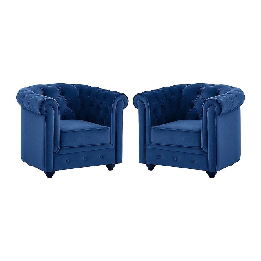 Vente-unique Chesterfield Sessel mit gerader Rückenlehne aus Samt in Königsblau, Höhe: 82 cm - Bild 2
