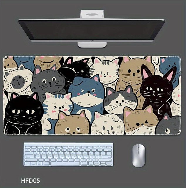 SZ-Damai Katzen-Mauspad mit süßem Cartoon-Design, großflächige Schreibtischunterlage in Multicolour - Bild 1