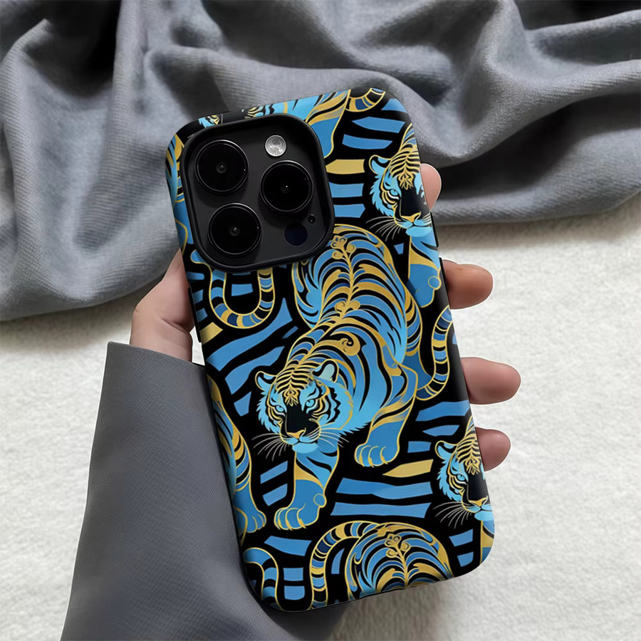 Casegame Matte Bumper Schutzhülle mit MagSafe für iPhone 17 16 15 14 13 Pro Max, Stoßfeste PC Hülle, Blau-Gold Tiger - Bild 3