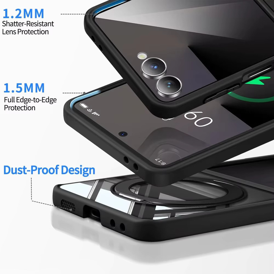 UYUXIO Magnetische Handyhülle mit 360 Grad Ringhalter und Kickstand für Samsung Galaxy Z Flip 7 in Schwarz - Bild 4