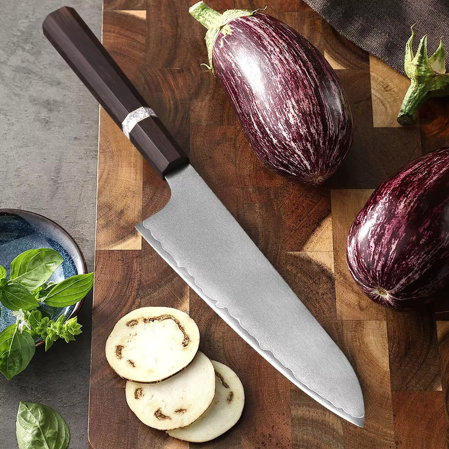 HUAYIGRAND Santoku-Messer aus dreischichtigem Verbundstahl, 17,78 cm, Weiß - Bild 3