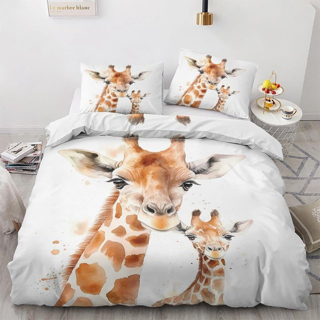 Flylo Bettwäsche-Set mit lustiger Giraffe, 3-teilig, Mikrofaser, Bunte Tiere Graffiti Design, Farbe: Multicolour, B/H: 260 x 240 cm - Bild 1