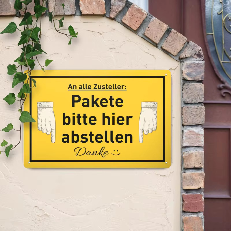 Paketlieferungs-Schild CIFBUY Bitte hinterlassen Sie Pakete hier, Gelb, Metall, Breite: 20 cm, Höhe: 30 cm - Bild 4