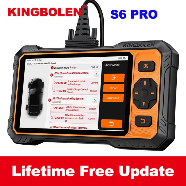 Kingbolen S6 Pro OBD2-Scanner Diagnosetool in Schwarz mit 20 Reset-Funktionen und bidirektionaler Steuerung für CAN FD und FCA Systeme - Bild 1