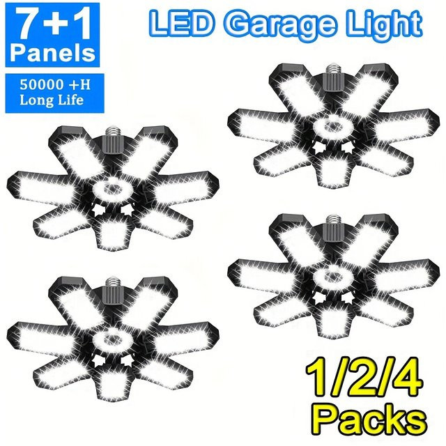 Leclstar Verformbare LED-Garagenleuchte mit 7+1 verstellbaren Panels, E27-Deckenleuchte in Weiß, 6500 K Cool White - Bild 1