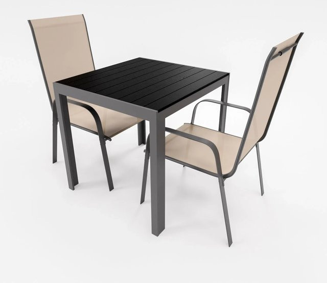Lex Gartenmöbel Set 3-teilig aus Aluminium mit Tisch und Stapelsesseln in Beige - Bild 1