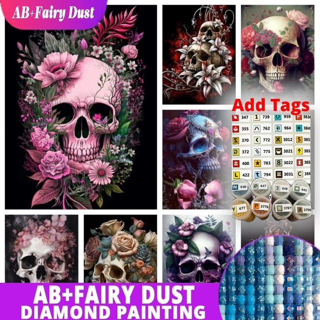 Potdemiel Diamond Painting Set Halloween Mexikanischer Tag der Toten Motiv Zuckerschädel und Rose in Multicolor - Bild 1