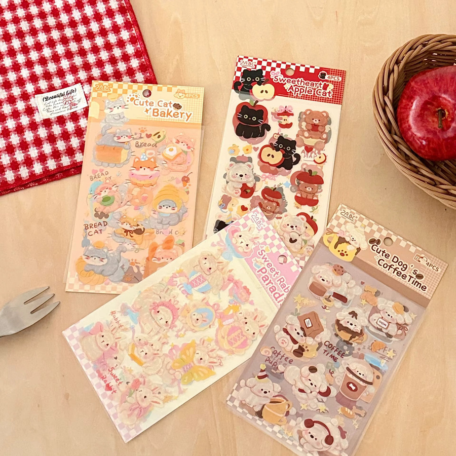 Niedliche Haustier-Teeparty Sticker Set in Mehrfarbig für DIY Notizbücher und dekorative Karten - Bild 1