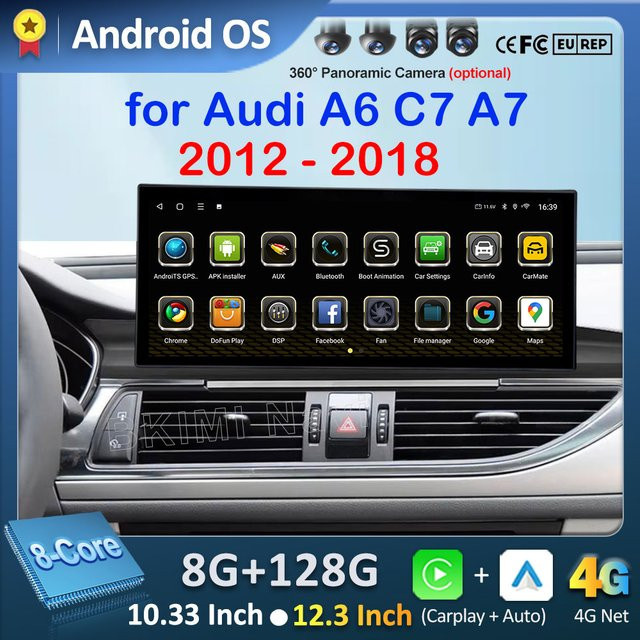 LIARO-NAVI Android Auto und Wireless CarPlay Autoradio mit 12,3 Zoll QLED-Bildschirm, GPS-Navigation und WLAN für Audi A6 C7 und A7 (2012 - 2018), Schwarz - Bild 1