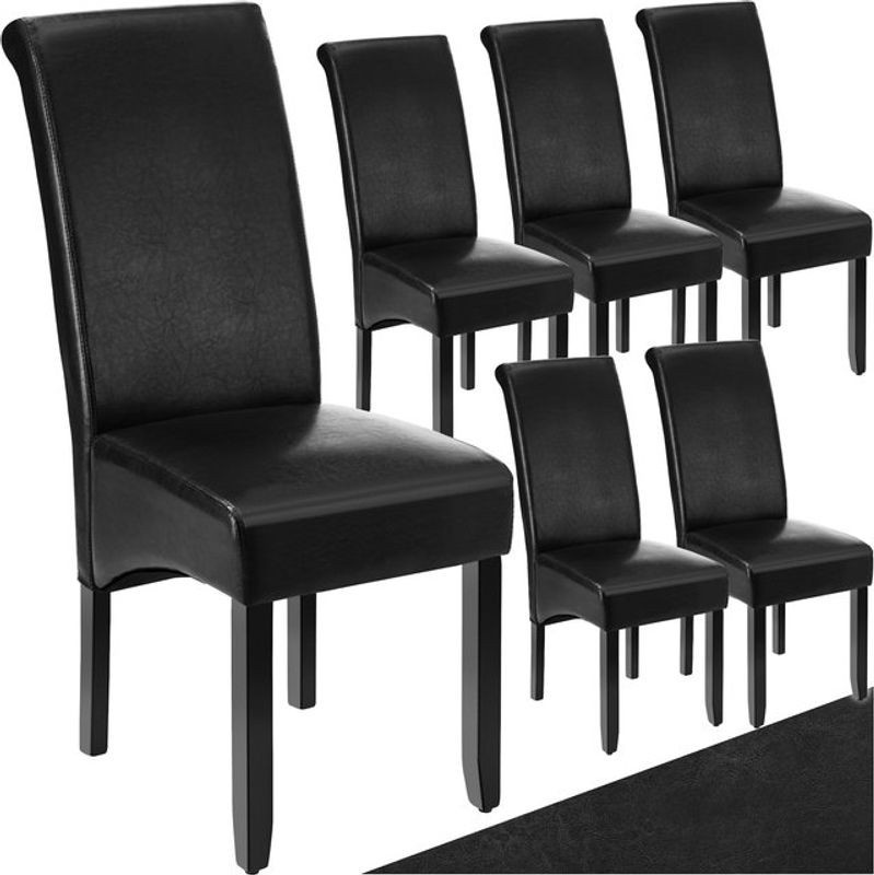 tectake Esszimmerstuhl modern in Schwarz mit Kunstlederbezug und Massivholzbeinen, B/T/H: 44 x 63 x 106 cm - Bild 1
