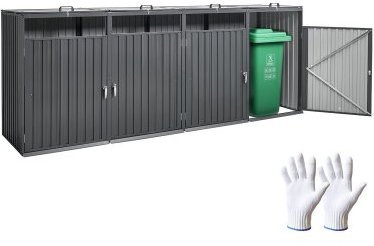 VEVOR Mülltonnenbox für 4 Mülltonnen aus verzinktem Stahl, abschließbares Mülltonnenhaus in Grau für Garten und Terrasse, B/T/H: 321,3 x 121,9 x 121,9 cm - Bild 1