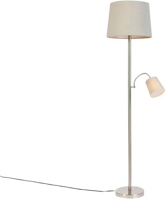 QAZQA Klassische Stehleuchte aus Stahl mit grauem Lampenschirm, dimmbar und mit Leselicht im Retro-Design - Bild 1