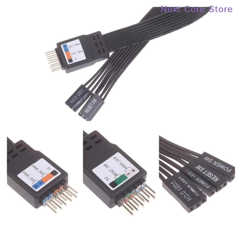 eelhoe 9-Pin-Header Frontpanel-Verlängerungskabel für PC-Mainboard, Schwarz - Bild 4