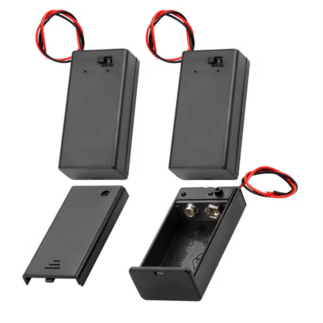 3er-Set 9V Batteriehalter mit Ein/Aus-Schalter, Abdeckung und Anschlusskabeln in Schwarz - Bild 1