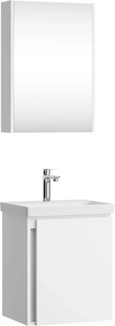 Planetmöbel Badmöbel Set Weiß Glänzend mit Spiegelschrank und Unterschrank Soft Close Breite: 50 cm, Tiefe: 37 cm, Höhe: 49 cm - Bild 1