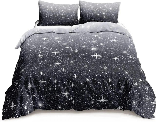 Flylo Bettwäsche-Set mit Galaxie-Mond-Sternen-Motiv in Blau, Rosa und Lila, B/H: 140 x 210 cm - Bild 1