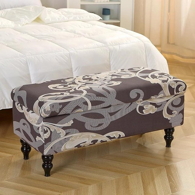 Dehnbarer Ottomanenbezug von Yiran Furniture in Braun aus Jacquard-Polyester mit Elastan-Stretch für rechteckige Bankhocker und Fußstützen - Bild 1