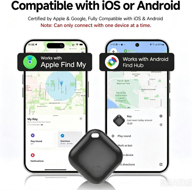 Mini-GPS-Dual-System-Tracker für Apple Find My und Android Google Find My Device, Smart Bluetooth-Gegenstandsfinder für Taschen und Schlüssel, Schwarz - Bild 1