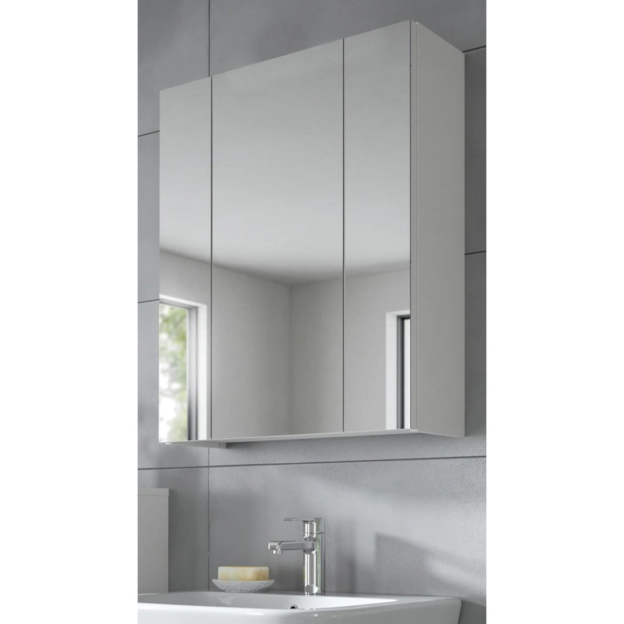 Inn.Furn Badezimmer Spiegelschrank Cover in Weiß, 3-türiger Badschrank mit LED-Beleuchtung und Glastüren, B: 60 cm, H: 70 cm, T: 18 cm - Bild 3