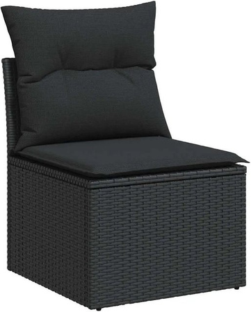 vidaXL Gartensofa aus Polyrattan mit Kissen in Schwarz, modernes Outdoor-Sofa mit Metallrahmen und UV-beständigen Polstern