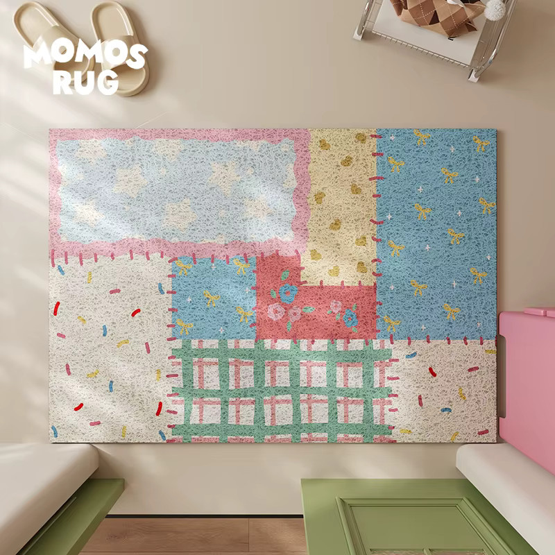 VIKAMA Patchwork-Bodenmatte in Mehrfarbig mit Boho-Design, rutschfest und saugfähig, B/T/H: 40 x 30 x 1 cm - Bild 1