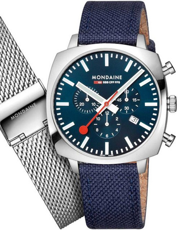 Mondaine Chronograph Grand Cushion Set, Herren, 41mm, 5ATM