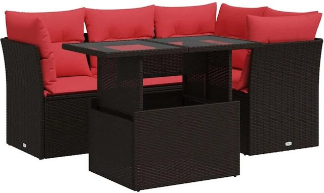 vidaXL 5-teilige Garten-Sofagarnitur aus Poly-Rattan und Akazie in Braun mit Kissen - Bild 1