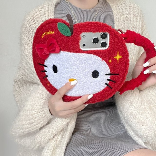 Sanrio Hello Kitty Plüsch Handyhülle mit Schleife und Handschlaufe in Rot für iPhone 17 16 15 14 Pro Max - Bild 1