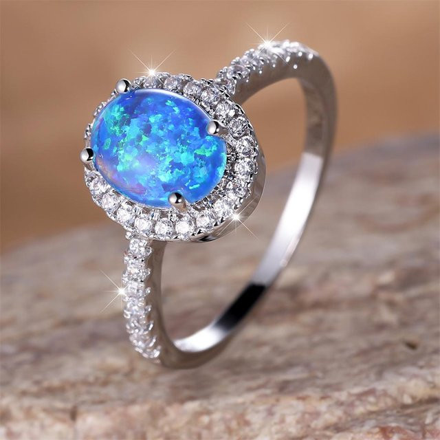 YIRAN Jewelry Ring, Blauer Feueropal, Zirkonia, Kupfer, Silber, Damen - Bild 1