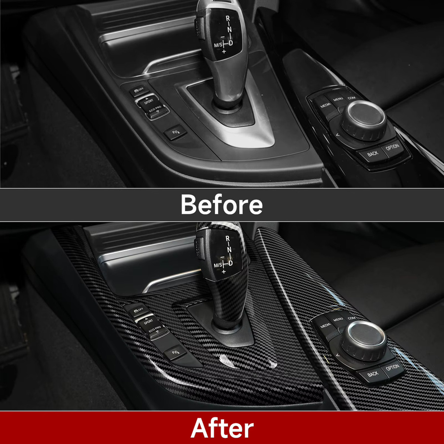 Hengyueshang Carbon Fiber ABS Mittelkonsole Gangschaltung Abdeckung Panel für BMW 3er und 4er F30 F31 F32 F33 F34 F36 (2012-2018) in Schwarz - Bild 3