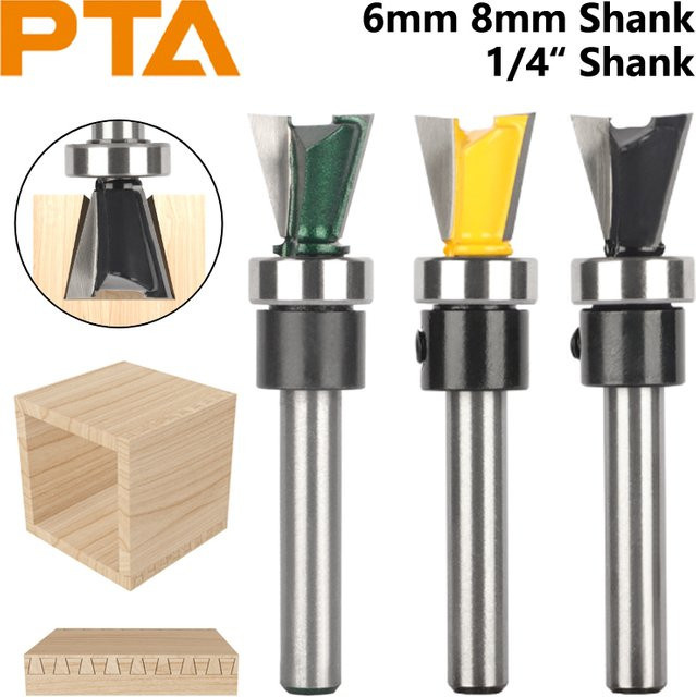 Hartmetall Schwalbenschwanz Fräser Set für Holzbearbeitung in Silber mit Schaftgrößen 6 mm, 6,35 mm und 8 mm - Bild 1