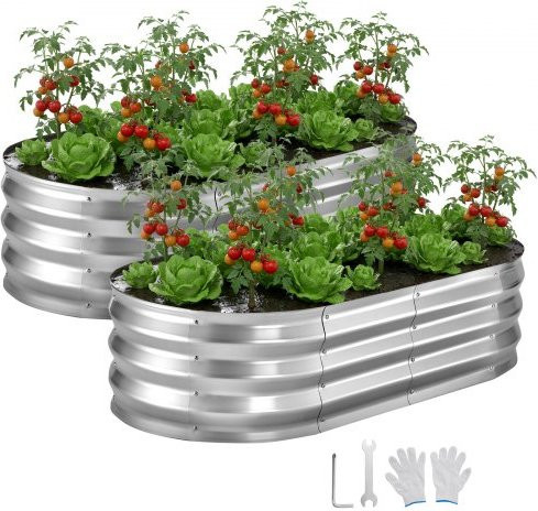 VEVOR Hochbeet Metall 2er-Pack Ovales Gartenbeet aus verzinktem Stahl in Silber, B/T/H: 120 x 60 x 30 cm - Bild 1