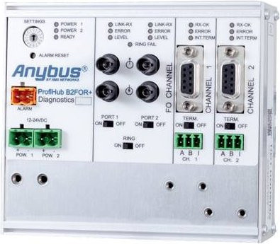 Anybus ProfiHub B2FO2+ Repeater für Profibus und Glasfaser mit RS-485 Schnittstelle, Betriebsspannung 12 V/DC oder 24 V/DC, Farbe: Weiß - Bild 1