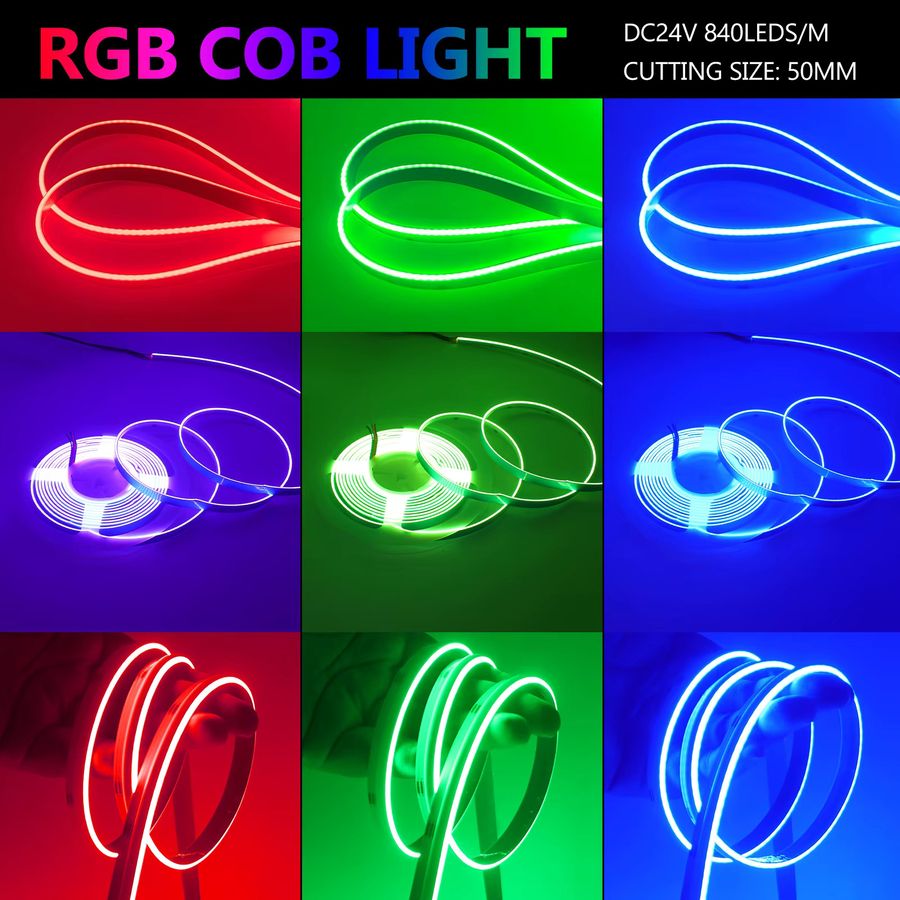 HEGEHE RGB-COB-LED-Streifen mit seitlicher Beleuchtung, DC 24 V, 840 LEDs/m, hohe Helligkeit, IP20, flexible Banddiode für Deine Heimdekoration - Bild 3