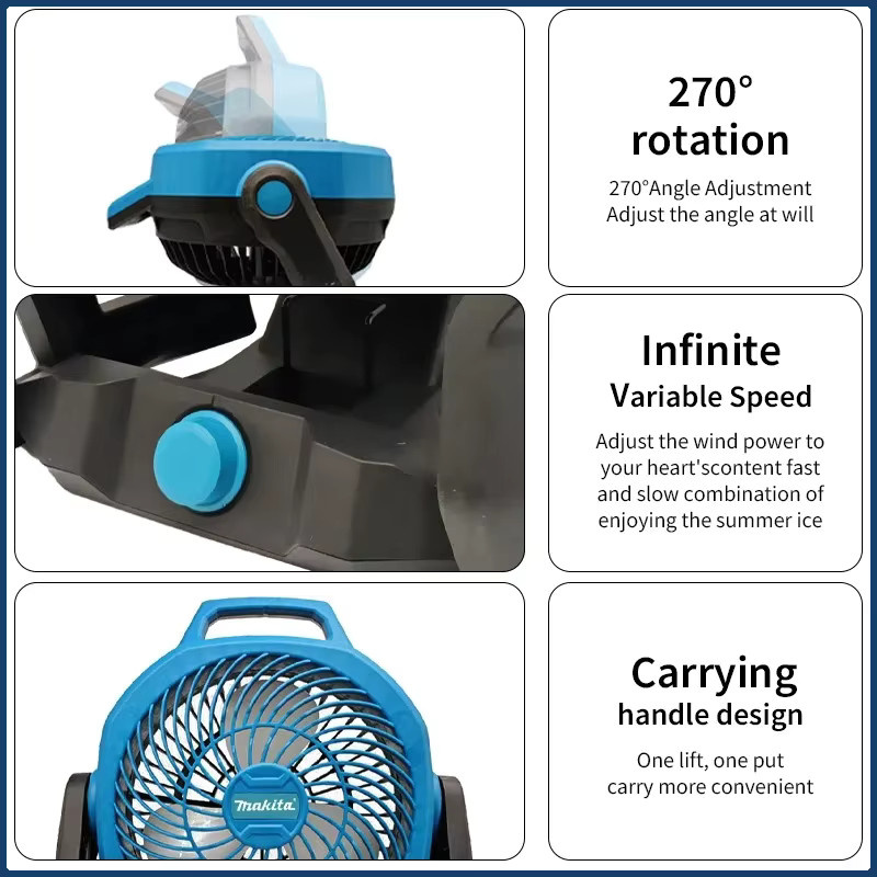 Makita Akku-Ventilator Blau kabelloser Luftzirkulator für Outdoor und Camping mit Kopfdrehung - Bild 5