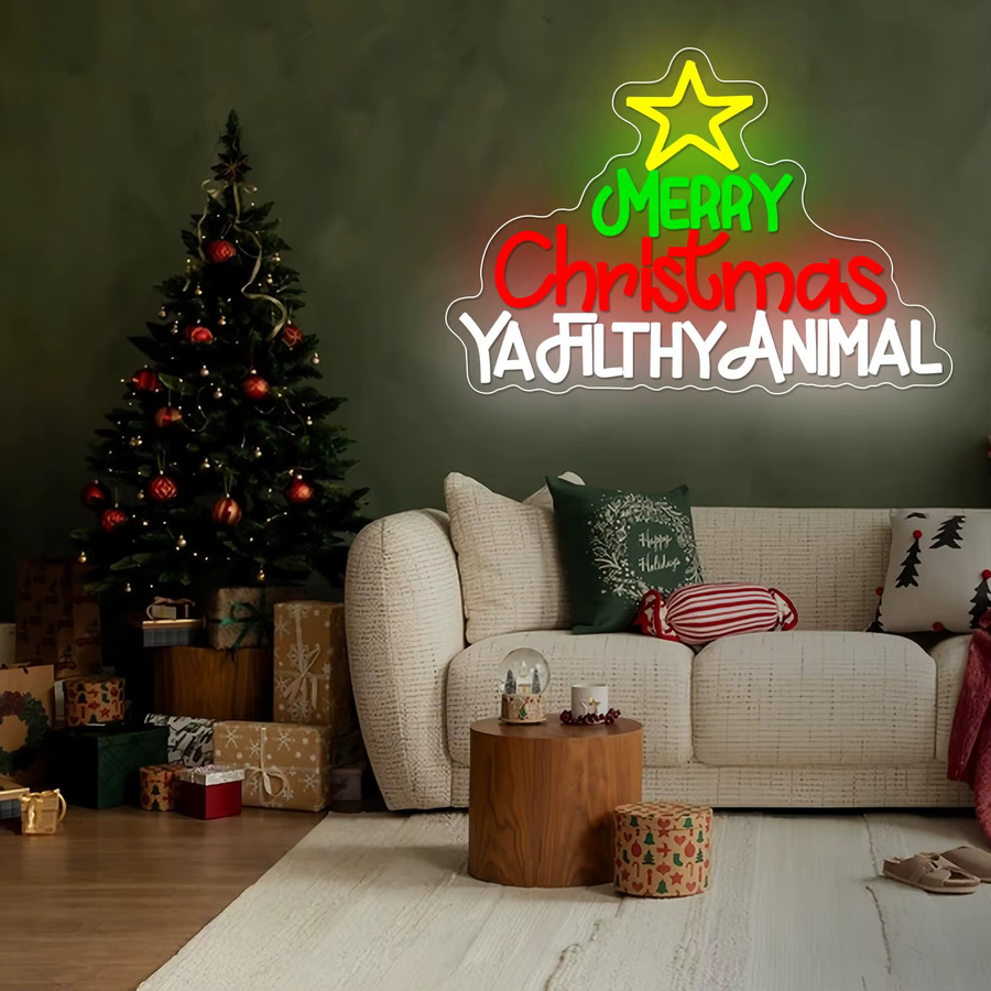 Ya Filthy Frohe Weihnachten Neonschild zur Wanddekoration, Mehrfarbig, mit dimmbarem Schalter und USB-Anschluss - Bild 5
