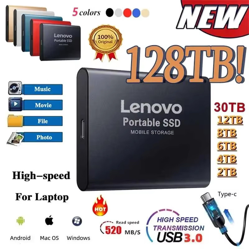 Lenovo SSD externe Festplatte USB 3.1 tragbare Hochgeschwindigkeitsfestplatte in Blau - Bild 3