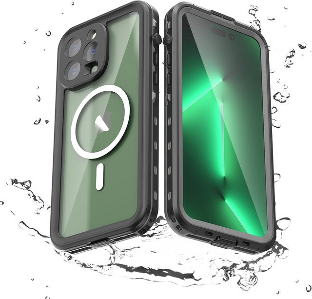 Shellbox Magnetische wasserdichte Schutzhülle IP68 stoßfest und staubdicht für iPhone 16 Pro Max, 15, 14 und 13 in Schwarz - Bild 1