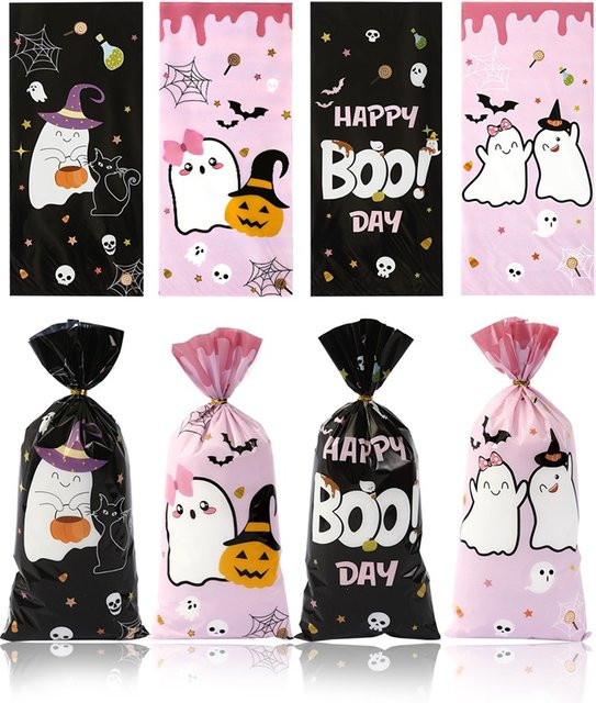 Halloween Little Boo Geschenktüten für Happy Boo Day in Rosa und Schwarz aus Kunststoff - Bild 1
