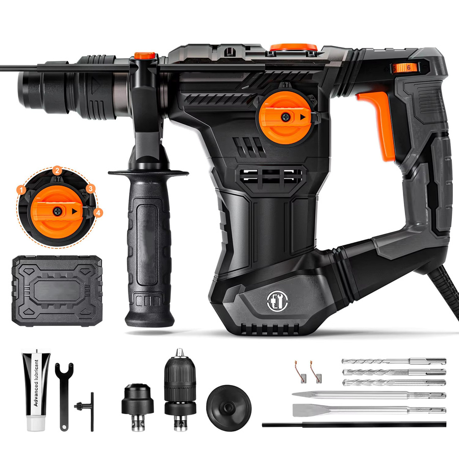 DOVAMAN SDS-Plus Bohrhammer 1500 W mit 4 Funktionen, Bohrern und Meißeln für Beton und Wand inklusive Koffer - Bild 5