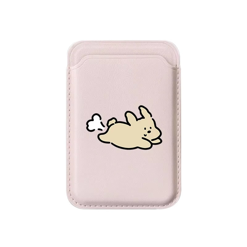 Magnetische Leder-Brieftasche mit Cartoon-Knochen-Hund Design für iPhone 17 16 15 Pro Max und Samsung Galaxy S25 S24 Ultra in Pink - Bild 1
