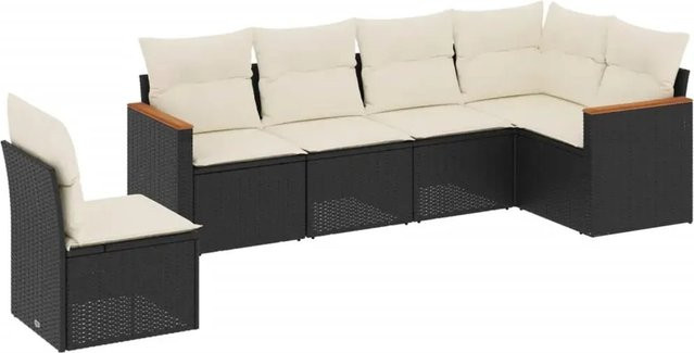 vidaXL 6-teilige Garten-Sofagarnitur in L-Form aus Poly-Rattan in Schwarz mit Sitzkissen und Rückenkissen - Bild 1