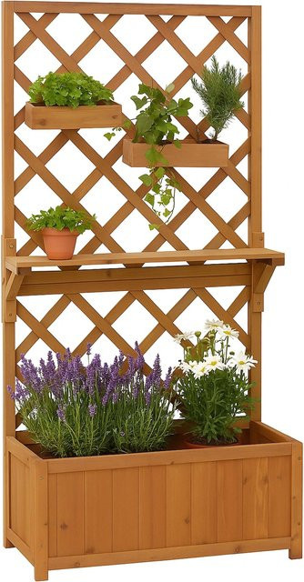 Hochbeet MCW aus Holz mit Rankgitter und Ablage, Farbe Braun, B/T/H: 135 x 70 x 30 cm - Bild 1