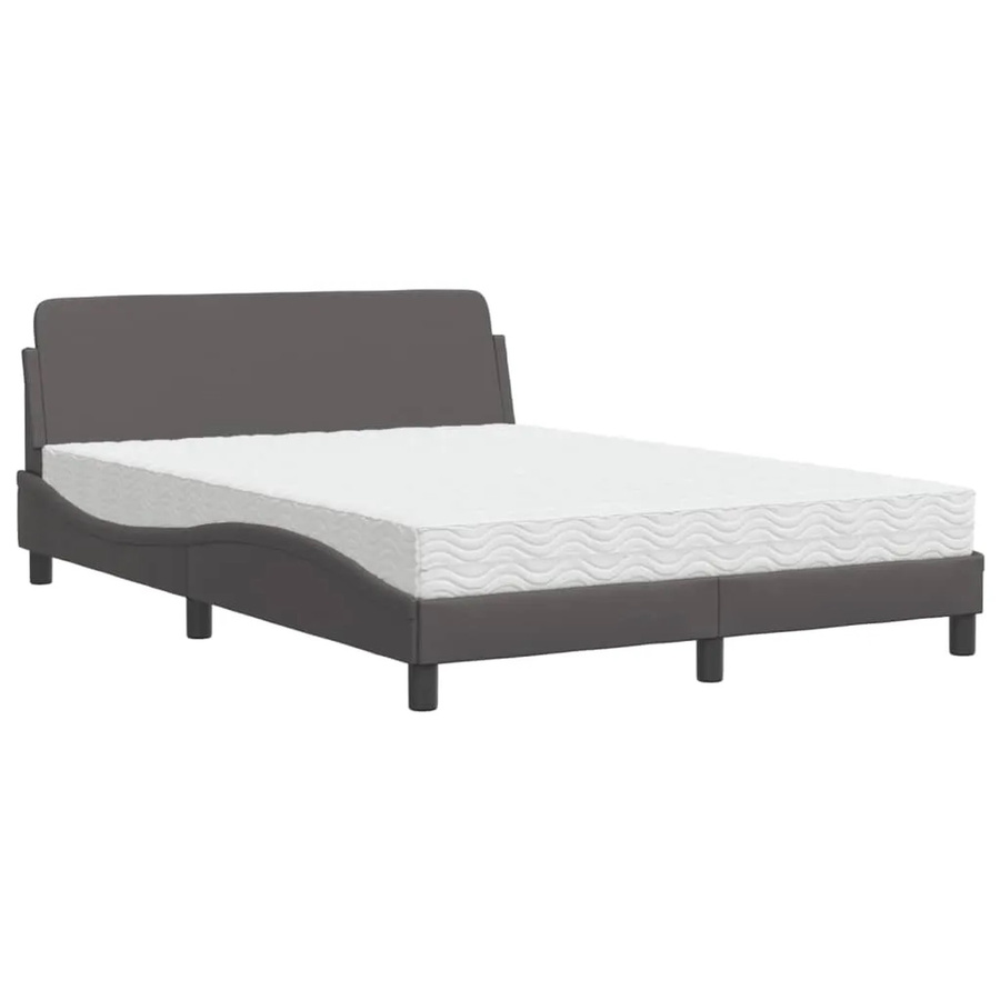 vidaXL Bett mit Matratze aus Kunstleder und Kiefernholz in Grau, B/T/H: 140 x 190 x 145 cm - Bild 2