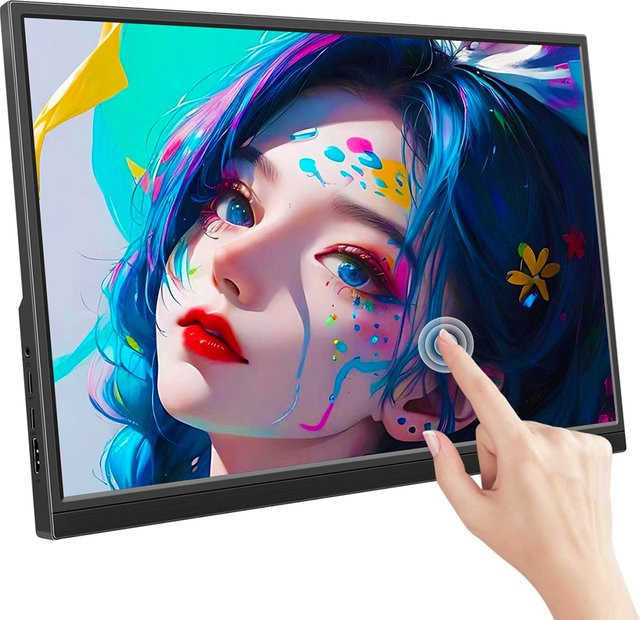 Pisichen Tragbarer Touch-Monitor mit IPS-Display und Lautsprechern, 1920x1200 Full HD, USB-C und HDMI, Schwarz - Bild 1