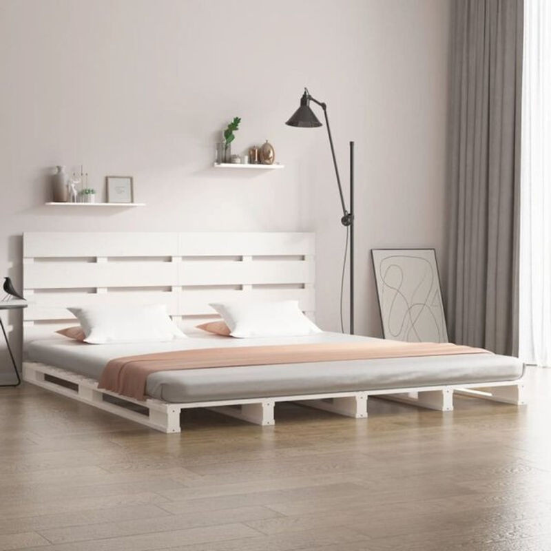 Massivholzbett vidaxl aus Kiefernholz in Weiß, Modernes und Minimalistisches Design, B/T/H: 140 x 190 x 80 cm - Bild 1