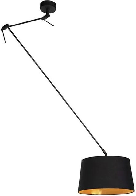 QAZQA Hängelampe mit Baumwollschirm in Schwarz und Gold, dimmbar, E27, Durchmesser: 35 cm - Bild 1