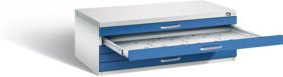 C+P Flachablageschrank Serie 7100_7200 aus Metall, Front Enzianblau, Korpus Lichtgrau, H x B x T: 42,0 x 110,0 x 76,5 cm - Bild 1