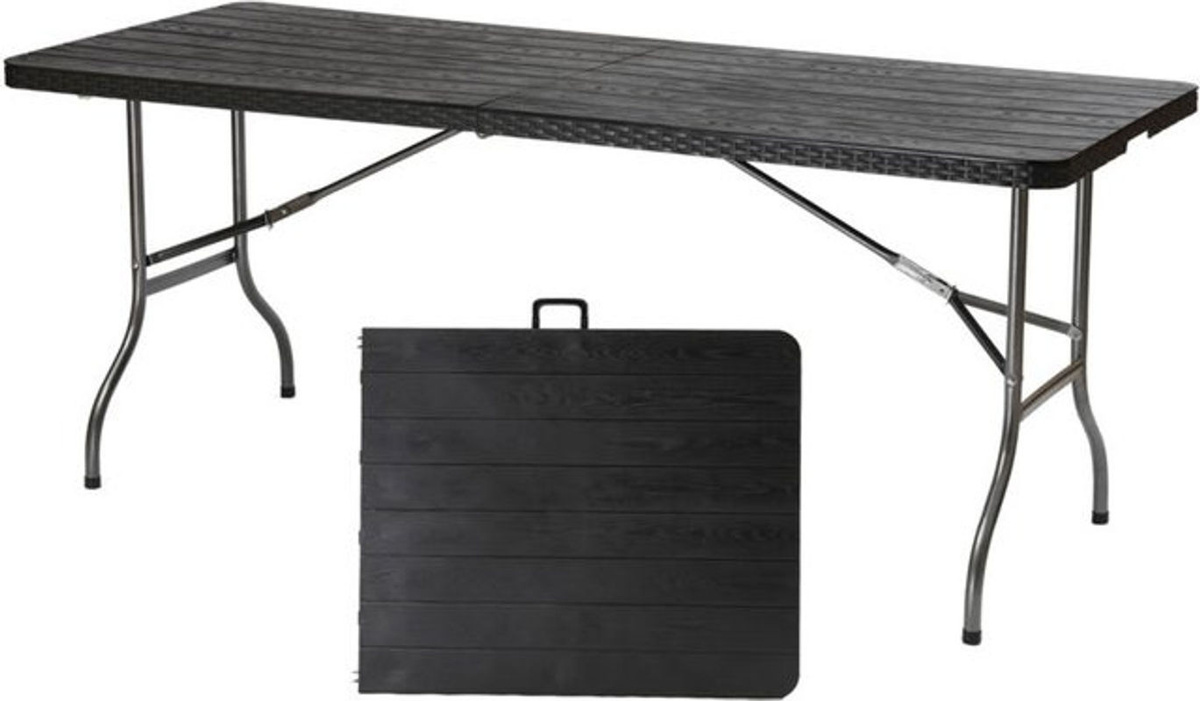 Sekey Klappbarer Buffettisch in Rattan-Optik mit Tragegriff, Schwarz, B: 150,5 cm, T: 70,5 cm, H: 73 cm - Bild 1